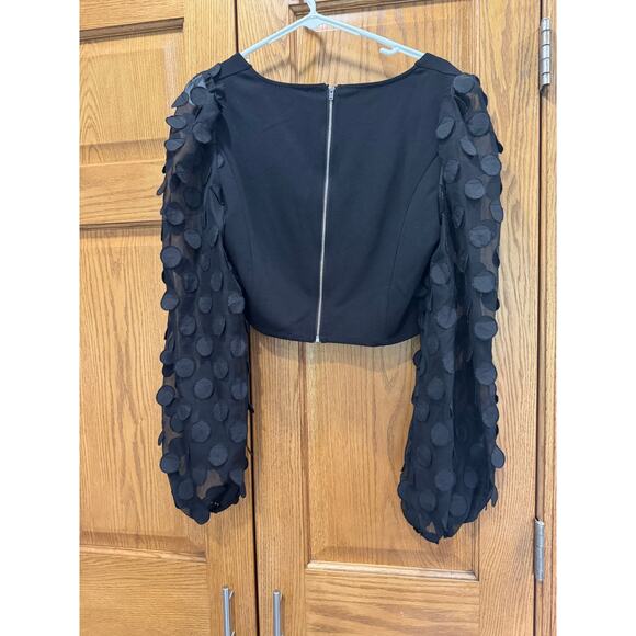 Jealous tomato black top blouse with long sheer puffy sleeves - Picture 3 of 3